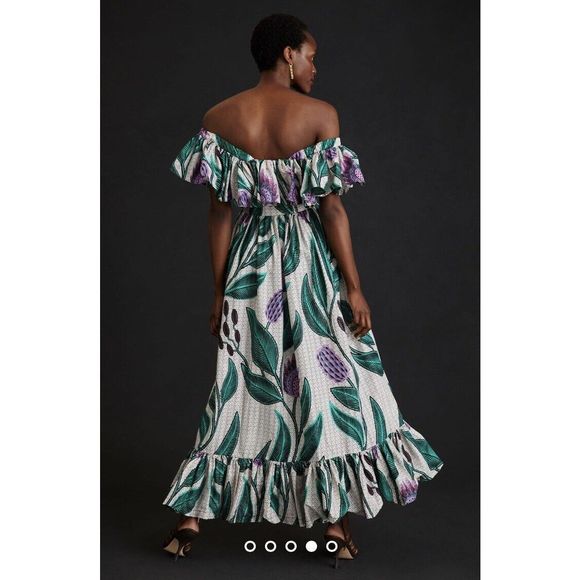Anthropologie SIKA Off-The-Shoulder Ruffle Printed Maxi Dress Size 0 - Picture 5 of 10